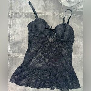 Black Lace Intimates Slip w/ Bra from Rampage. Size L, cut-out in back